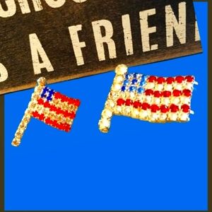 Mother Daughter Patriotic Red, White & Blue Rhinestone Flag Pin Set